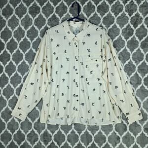 Disney Mickey Mouse Shirt Womens XL White Button Up Long Sleeve Allover Print